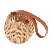 Woven Storage Basket Plant Wicker Hanging Baskets Garden Flower Vase Potted Plant Pot with Leather Handle Storage Baskets 1