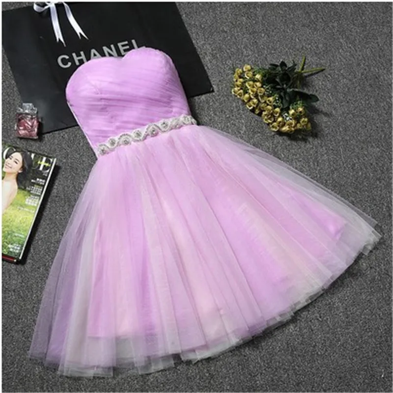 Light Purple Beauty-Emily без бретелек тюлевые Платья для подружек невесты Короткие стразы вечерние платья для гостей свадьбы Vestido de dama de honor - Цвет: Light Purple