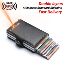 Классический кожаный мужской кошелек, ID, кредитный держатель для карт, для мужчин, алюминиевый держатель для карт, кошелек, мужской, Rifd, два слоя, мужские кошельки для банковских карт