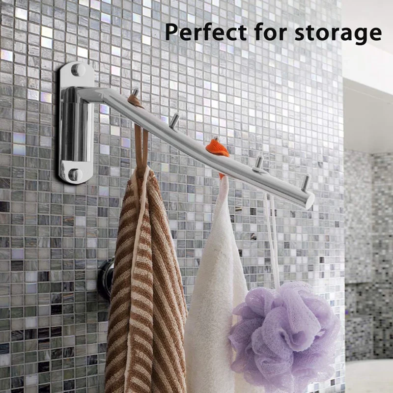

Folding Wall Mounted Clothes Hanger Rack Clothes Hook Stainless Steel with Swing Arm Holder Clothing Hanging System Closet Stora