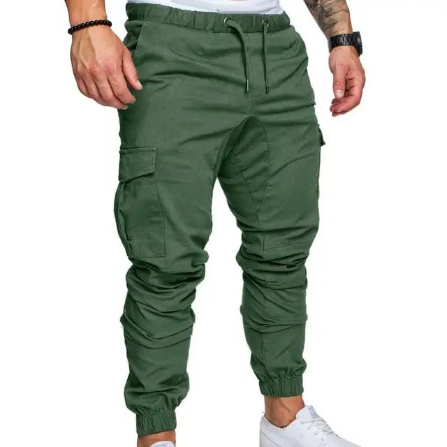 Sweatpants  Streetwear Trousers Men's Pants Waist Drawstring Ankle Tied Skinny Cargo Pants Men Casual Solid Color Pants 1
