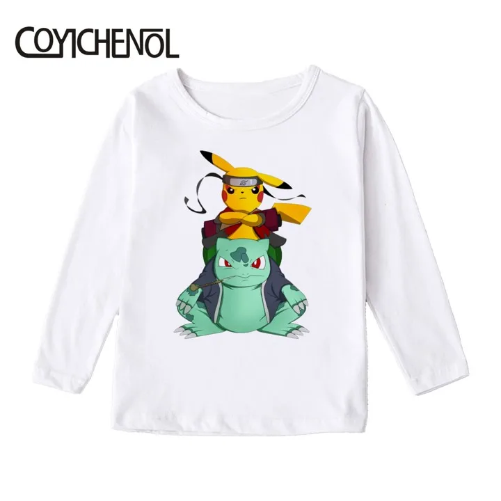 Детская футболка с покемонами; Picachu; детская футболка; коллекция года; сезон лето; От 2 до 12 лет Детская футболка с длинными рукавами и рисунком; топы с рисунками - Цвет: Белый