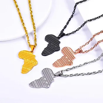 

AurolaCo Fashion Trend New Creative Hip-hop Style Couple Explosion Stainless Steel Africa Map Necklace