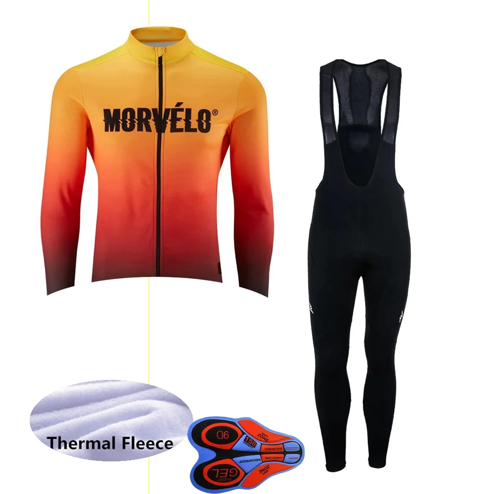 Morvelo с длинным рукавом Roupa De Ciclismo Invierno Hombre Термальность флис для групповой езды на велосипеде трикотажный комплект Зимний MTB велосипеда Костюмы S56 - Цвет: Q7