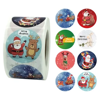 

500pcs/roll Christmas Sticker 8 Designs Pattern Cartoon Sticker For Kids Toys Christmas Gift Waterproof Adhesive Labels