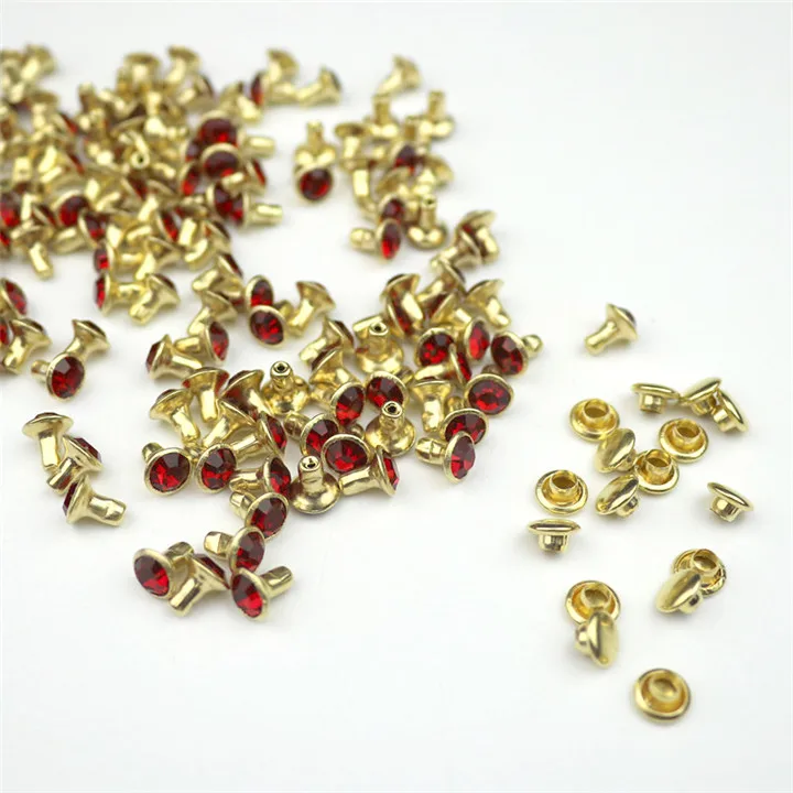 Red Rivets 30/50/100, партиями по 6 комплектов мм с украшением в виде кристаллов заклепки из горного хрусталя шипы Сделай Сам кожевенное ремесло инструменты металлическими заклепками и аксессуары в стиле Панк Стразы Nieten halal лак для ногтей - Цвет: Red Rivets