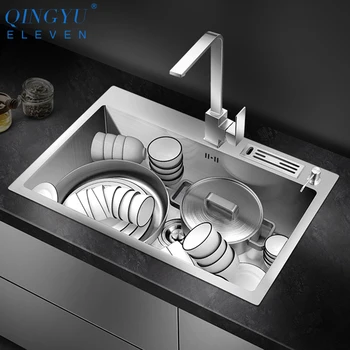 

large size kitchen sink lead-free handmade brushed 304 stainless steel 3mm thickness single bowl kitchen sink with knife holder