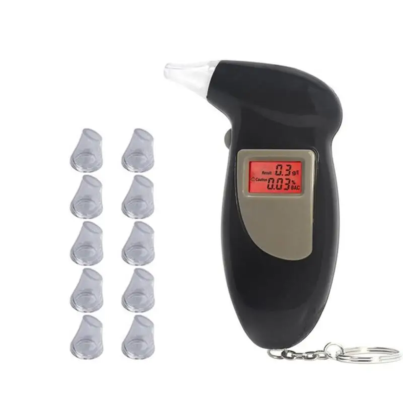Alcohol Breath Tester with 11 mouthpieces Breathalyzer Analyzer Detector Test Keychain Breathalizer Breathalyser DeviceLCD dd