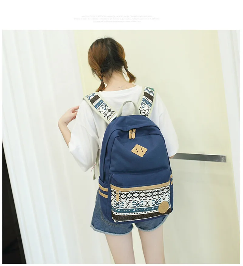capacity Girls School Bags black Large 3pcs/sets backpack canvas Retro School Bags Children Backpack waterproof Bookbag Mochila