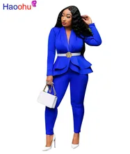 

HAOOHU Women Winter Women's set Tracksuit Full Sleeve Ruffles Blazers Pencil Pants Suit Two Piece Set Office Lady Outfit uniform