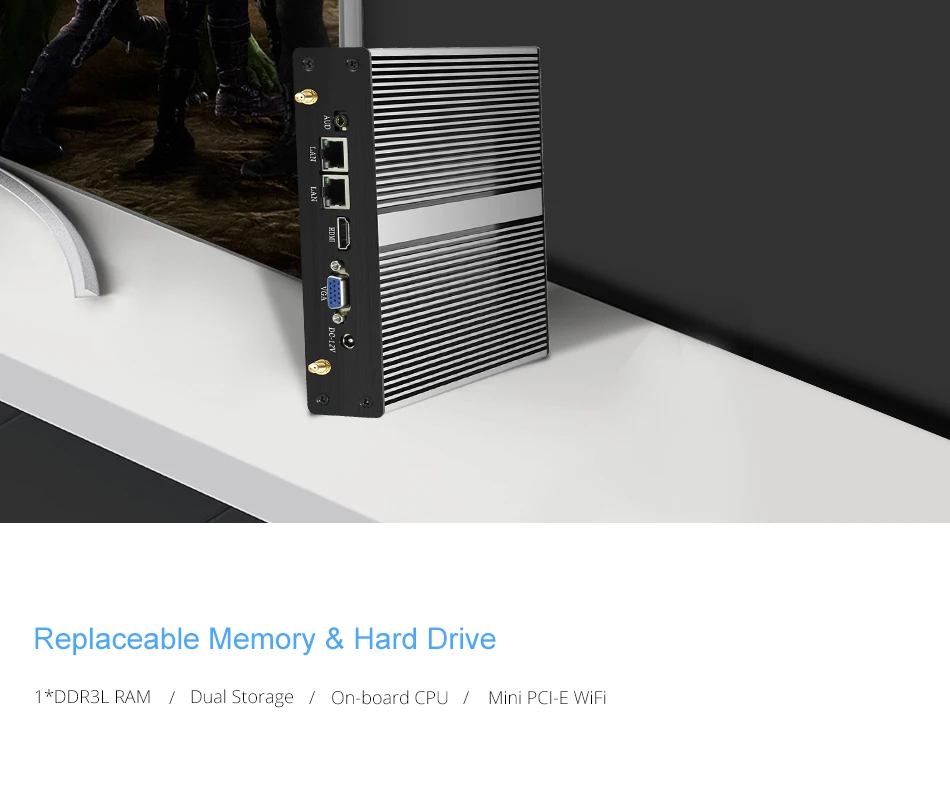 HLY безвентиляторный мини ПК Dual LAN Celeron N2830 J1800 J1900 Windows PC 2* последовательный порт 2* LAN WiFi HDMI VGA HTPC мини компьютер