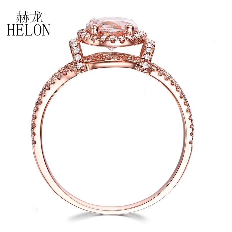 HELON Solid 14k желтое золото натуральный бриллиант круглой огранки натуральный морганит обручальное кольцо на свадебный юбилей для женщин вечерние