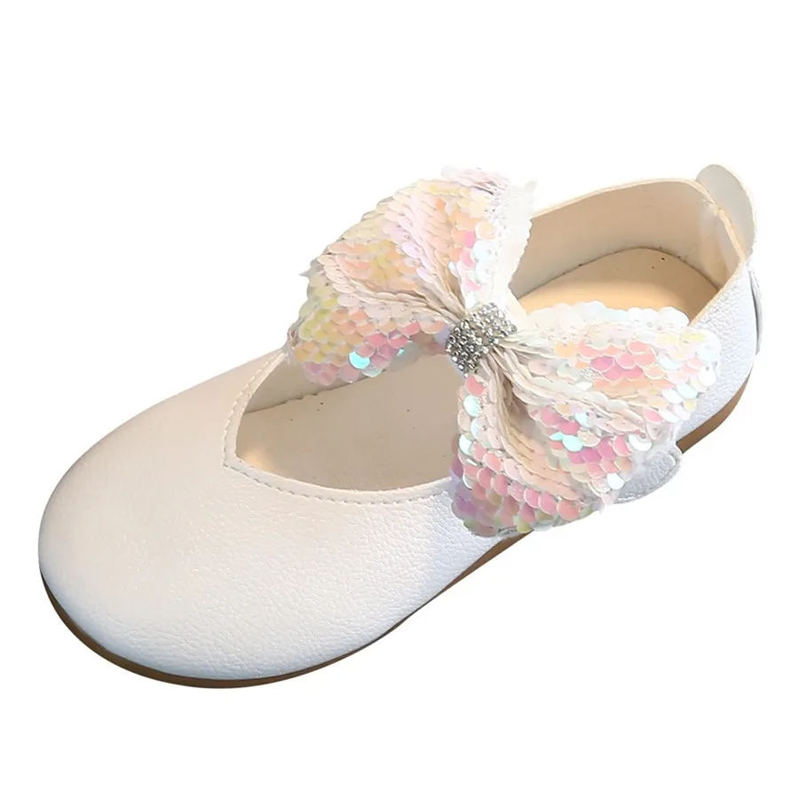 Girls solid color sequins rhinestones bow princess shoes baby girl cute dance shoes casual shoes single non-slip bow shoes 35A14 (16)