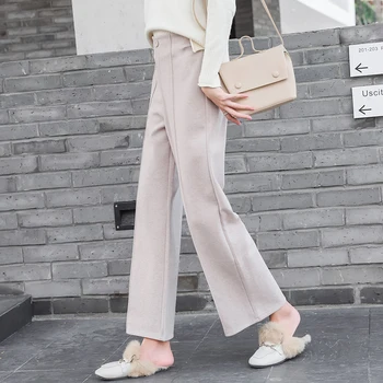 

Women Winter Wool Pants Korean Fashion Ankle-length High Waist Wide Leg Pants Casual Loose Beige Black Trousers Ladies palazzos