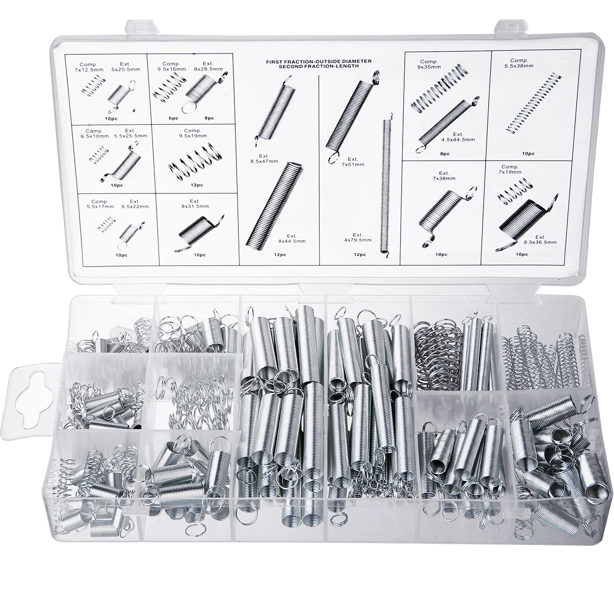 

200pcs Extension Spring Tension Pressure Compression Springs 20 Size Assortment Set Spring Steels With Plastic Storage Box
