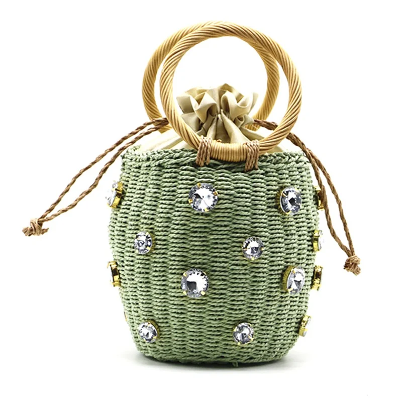 

Women Handbags Rattan Handle Woven Design Female Shoulder Bags Ladies Fashion Clutches Tote Girl Messenger Bag