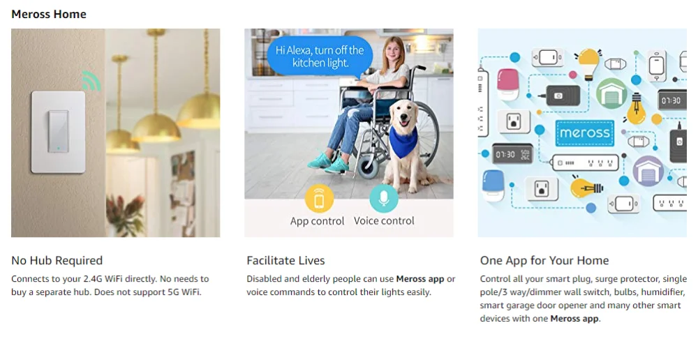 Умный WiFi настенный выключатель, Amazon Alexa и Google Assistant и IFTTT поддерживается, приложение дистанционного управления Meross MSS510