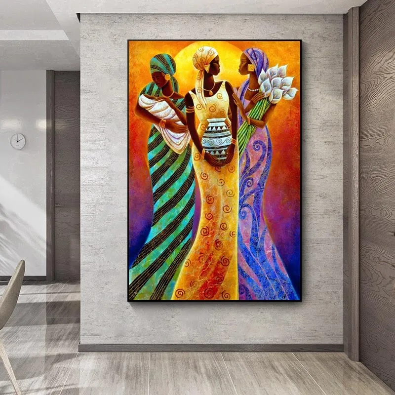 

African Woman Portrait Oil Painting on Canvas Wall Art Posters Prints Scandinavian Wall Picture for Living Room Home Cuadros