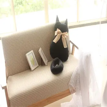 

Cute Stuffed Animal Plush Cat Toy Cat Back Shadow with Bowknot Cushion Pillow for Seat Sofa Bed Room Interior Decoration Gift