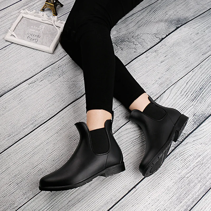 

Hot Ankle Boots For Women Fashion PVC Waterproof Rainboot Short Elastic Flat heel Rubber Boots For Women Non-slip Botas Mujer