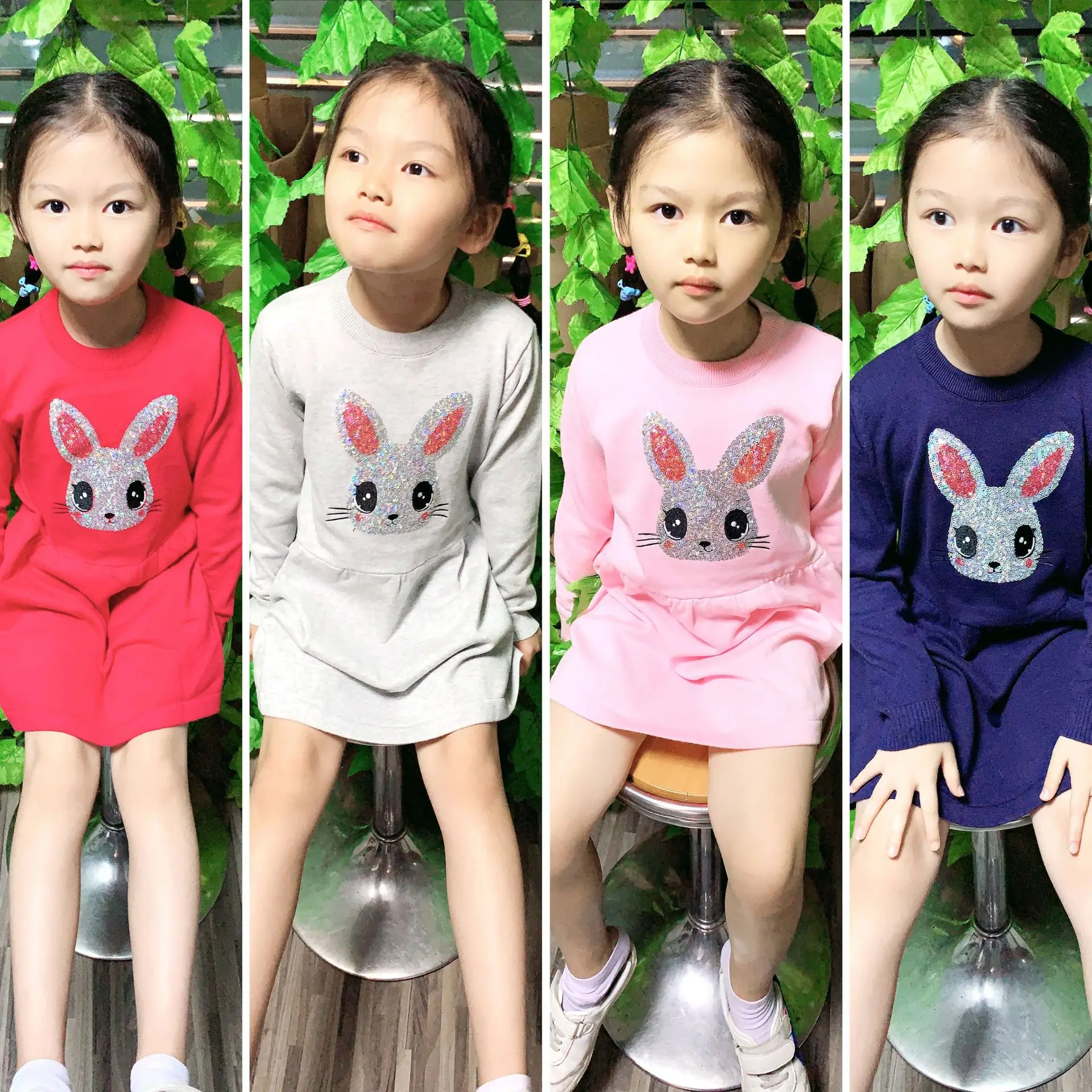 

2019 Autumn New Style Sequin Cartoon Rabbit Head GIRL'S Knitted Dress Cute Versatile Warm Hot Selling