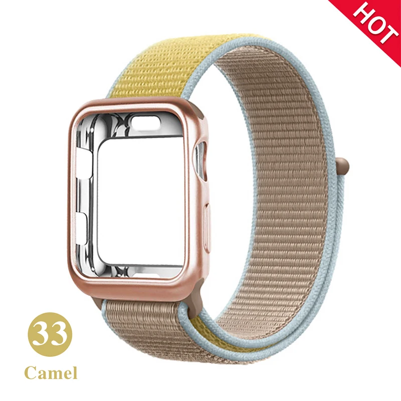 Camel Спортивный Мягкий ремень дышащий нейлоновый ремешок+ чехол для apple Watch 5 4 3 2 1 серия 38 мм 42 мм ремешок для iwatch 40 мм 44 мм ремешок - Цвет ремешка: Camel