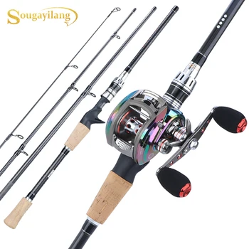 

Sougayilang 1.8m 2.1m Fishing Rod Combo Portable 4 Section Rod and 12+1BB 6.3:1 High Speed Baitcasting Reels Fishing Tackle Set