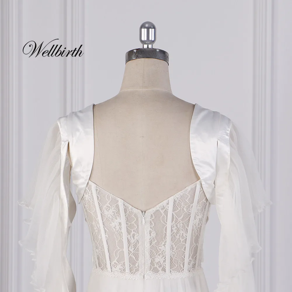 Реальное изображение Wellbirth Vestido de novia Милая молния сзади с курткой Русалка свадебное платье