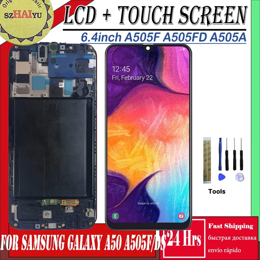 

A50 LCD Screen For Samsung galaxy A50 A505F/DS A505F A505FD A505A Display Touch Digitizer Assembly with Frame