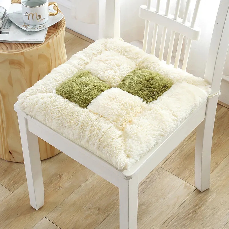 white green grid Уплотненная плюшевая подушка для стула Coussin 40*40 см противоскользящая подушка для сидения коврик Домашний Декор обеденная офисная подушка - Цвет: white green grid