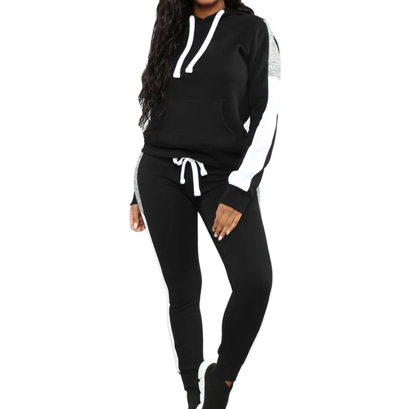 Black SFIT спортивный костюм с длинным рукавом для женщин в полоску набор для бега Зима Осень бег пот брюки спортивная одежда женские спортивные костюмы толстовки - Цвет: Black