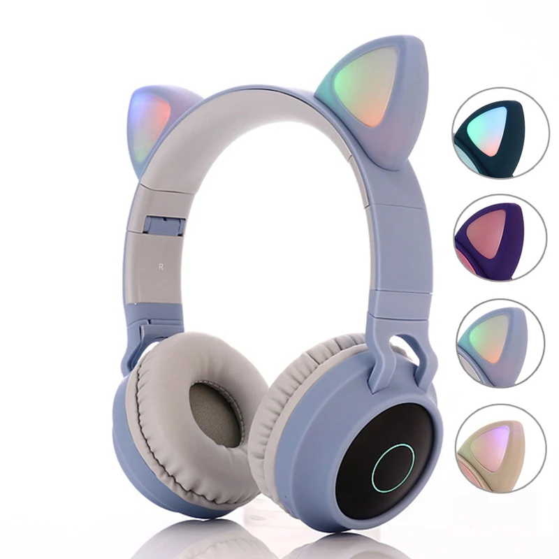 LED Cat Ear Headphones Bluetooth 5 0 Noise Cancelling Adults Kids girl Headset Support TF Card FM Radio With Mic Wireless Wired
