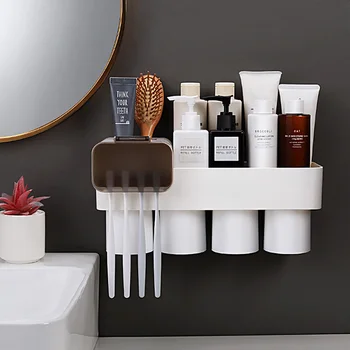 

GURET Punch-free Toothbrush Holder Magnetic Adsorption Toothbrush Holders For Toilet Bathroom Organizer Bathroom Accessories Set