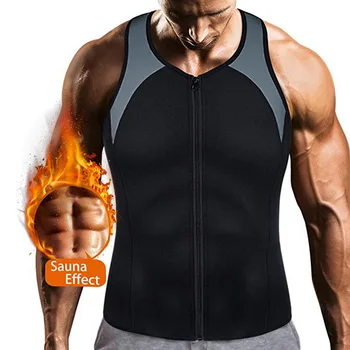 

2019 Men Sauna Vest Neoprene Slim Waist Trainer Male Body Control Bodysuit Zippered Workout Weight Loss Corset Shaperwea