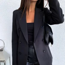 Chaqueta informal de manga larga para mujer, traje con Botones de doble fila, color sólido, 2021