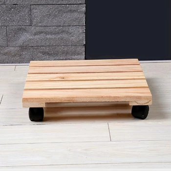 

Protect Floor Square Wood With Wheels Indoor Decoration Moving Tray Durable Pot Base Garden Holder Outdoor Plant Stand Striped