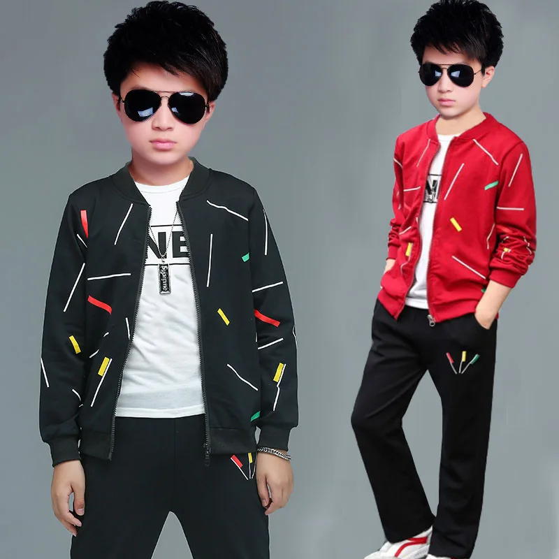 

New Spring Autumn Kids Clothes Boys Two-piece 4-12 Years Boys Clothing Set Sports Suit Boys Hooded Jacket and Pants