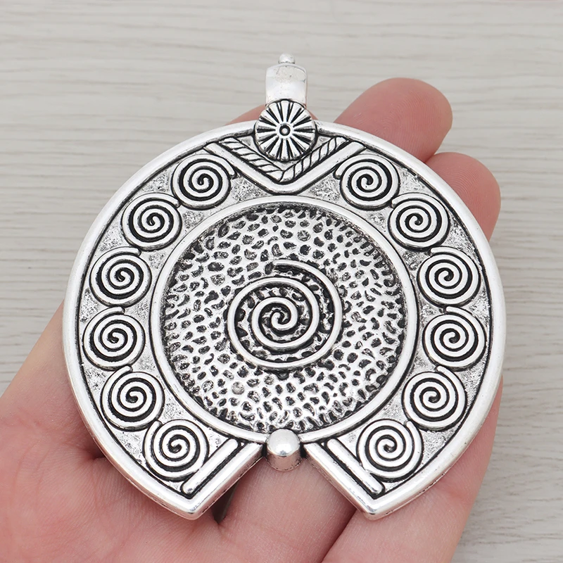 3 x старинное серебро большой круглый Boho спираль вихревой уже Стиль подвески для