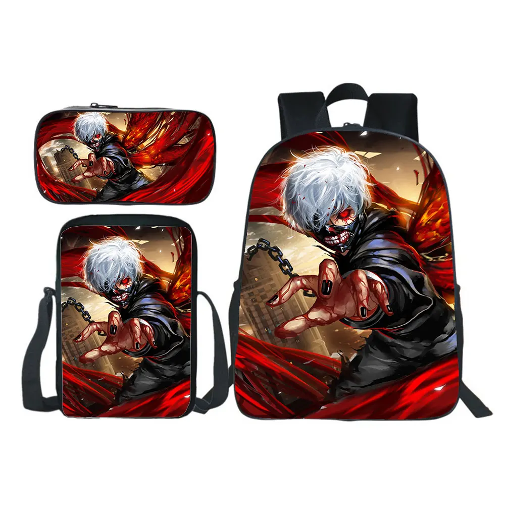 3D Anime Tokyo Ghoul School Bags Backpack 3Pcs Set Jackherelook Tokyo Ghoul Harajuku Boys Girls Schoolbag Kids Bookbags Mochilas