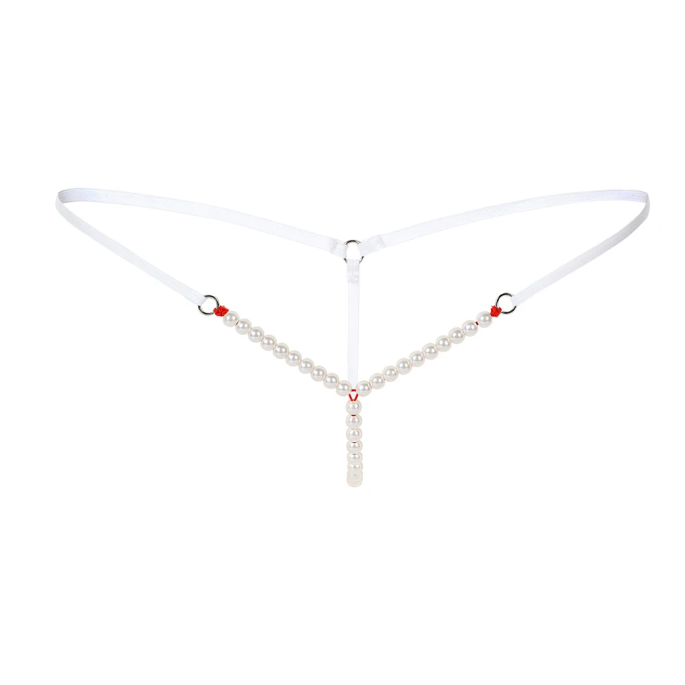 Сексуальные женские стринги с жемчугом эластичные плавки открытые бесшовное