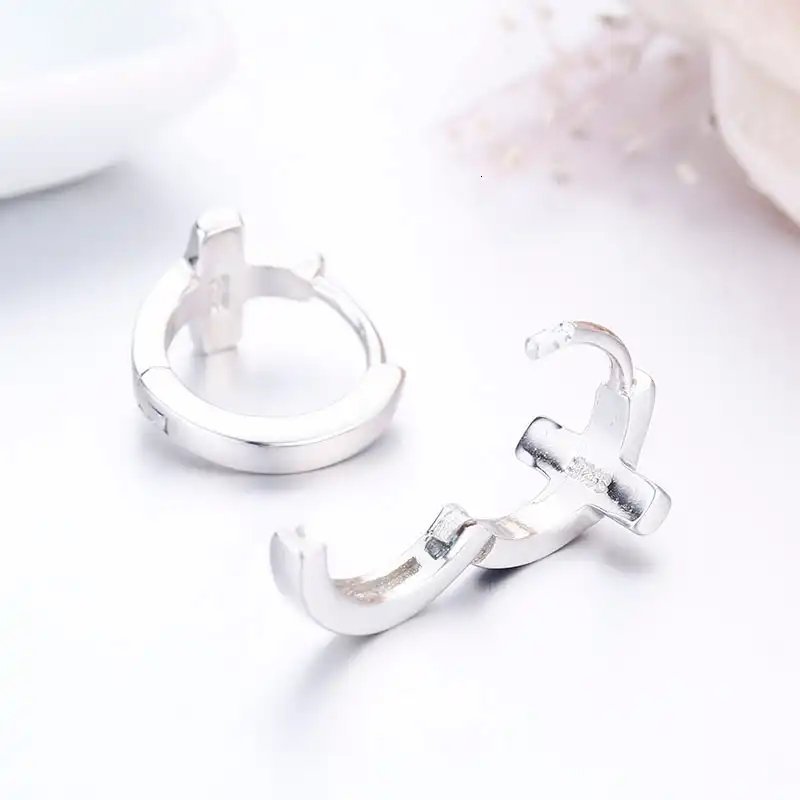 Черный крест 925 серебряные Круги маленькие петли Huggie серьги-кольца для женщин и мужчин ювелирные изделия Aros Artes ohrrringe сережки