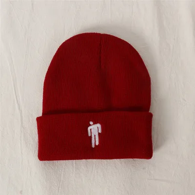 wine red Billie Eilish Beanie 20 цветов вязаная зимняя шапка однотонный хип-хоп трикотажный свитер шляпа костюм капитана аксессуар подарки теплая зима - Цвет: wine red