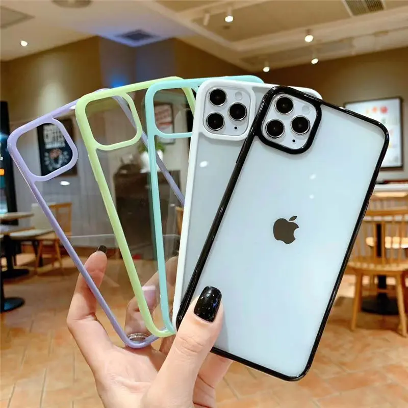 Funda de teléfono a prueba de golpes para iPhone, protector de Color caramelo para iPhone 12 SE 2020 11 11pro Max XR XS Max X 7 8 Plus 11Pro, acrílico suave transparente