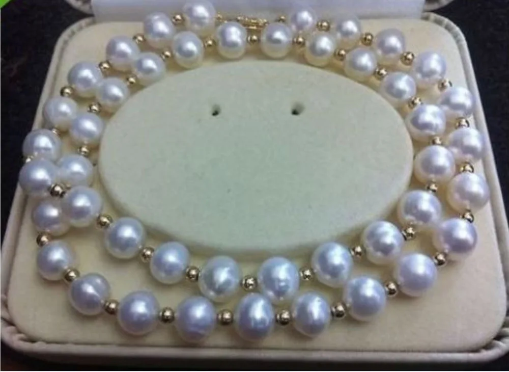

REAL NOBLEST AAA+ 9-10MM AKOYA WHITE NATURAL PEARL NECKLACE 18" 14K GOLD CLASP