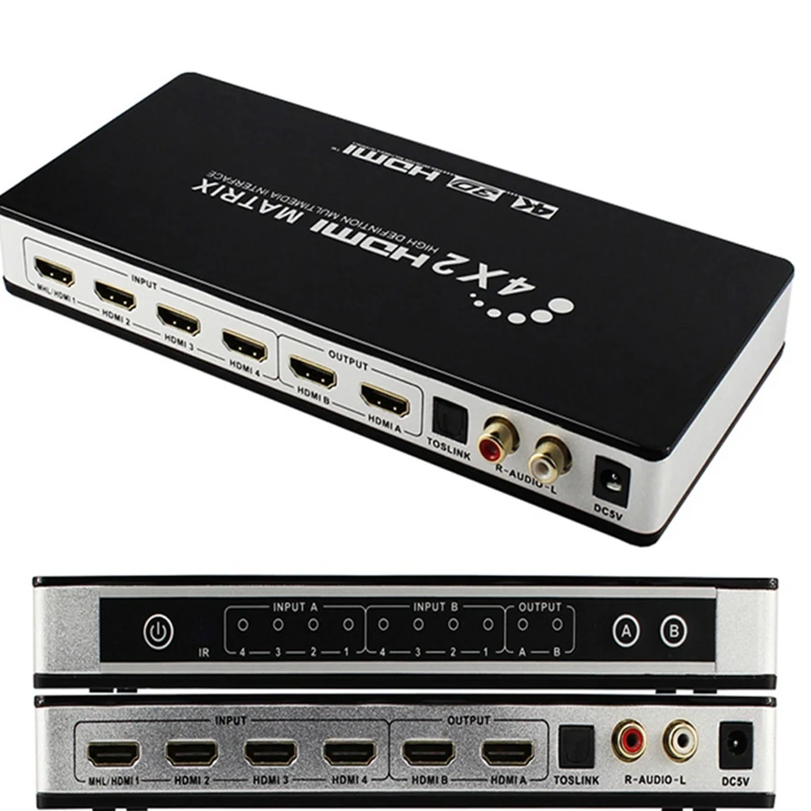 Hd 4K 1080P Hdmi матрица 4X2 переключатель разветвитель Edid Hifi матрица с ИК-пультом дистанционного управления аудио 4K x 2K 30 Гц Поддержка