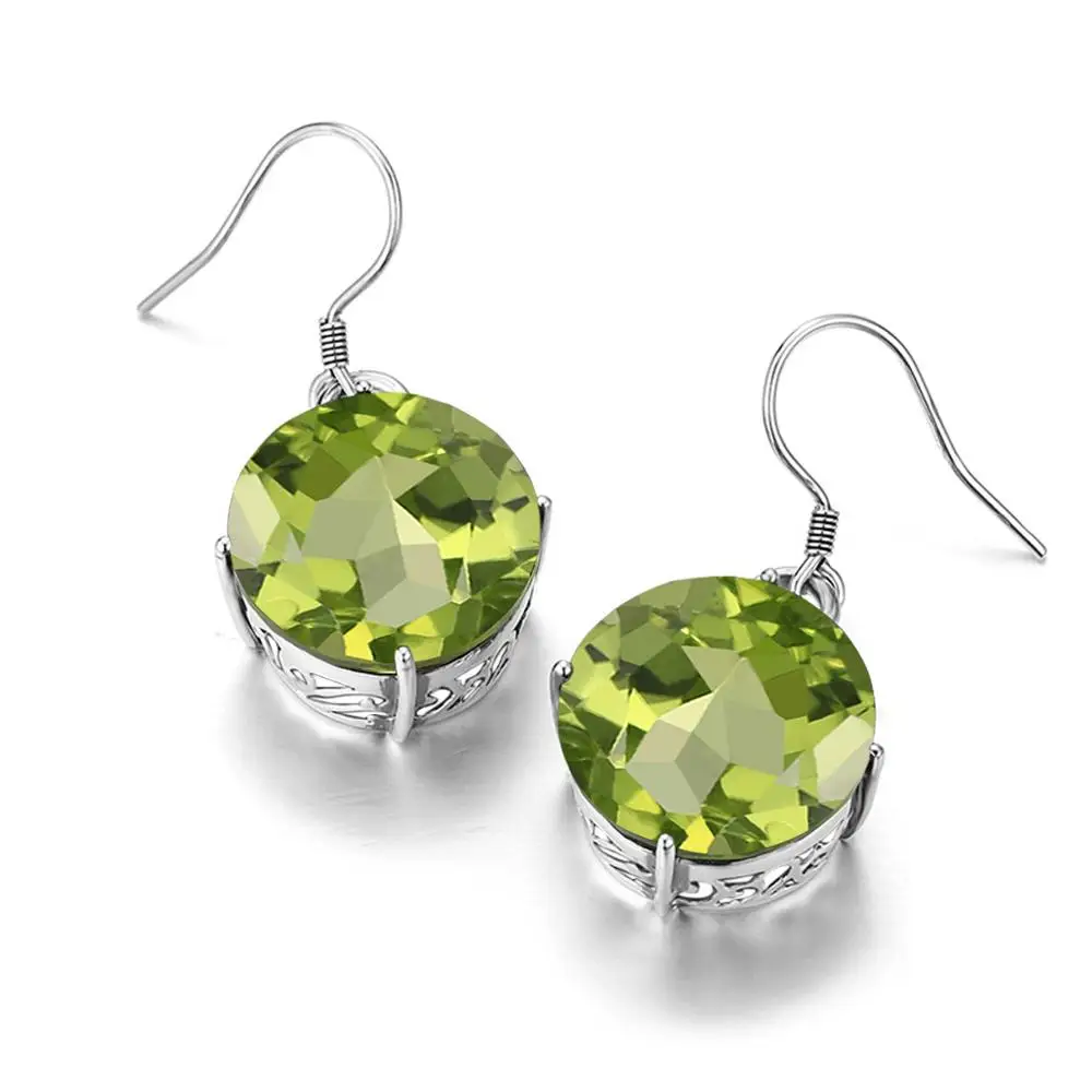Серьги Peridot 100% Настоящее серебро 925 пробы модные свисающие серьги ювелирные