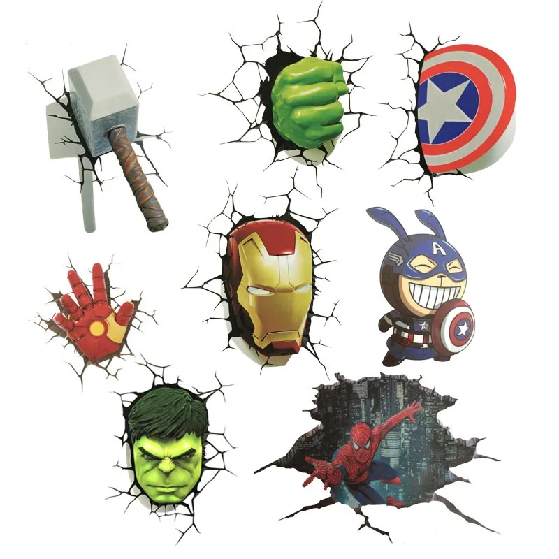 Disney Color Stickers 3D Car Decals Iron Man Captain Thor Hammer Scratch Creative Sticker Decoration Series | Игрушки и хобби