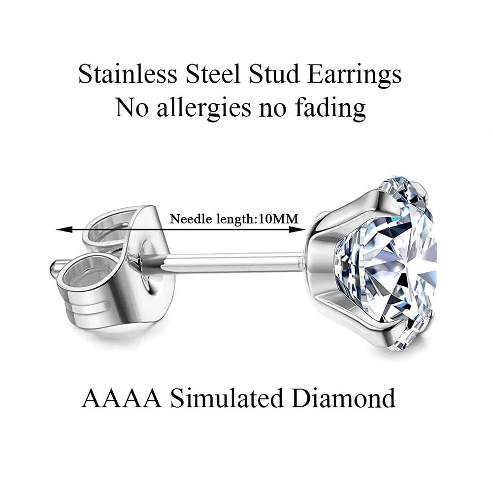 Stainless Steel Gold/Silver Color Earrings 4-8mm Six Claws Zirconia Crystal Stud Earrings For Women Girl Wedding Jewelry 3