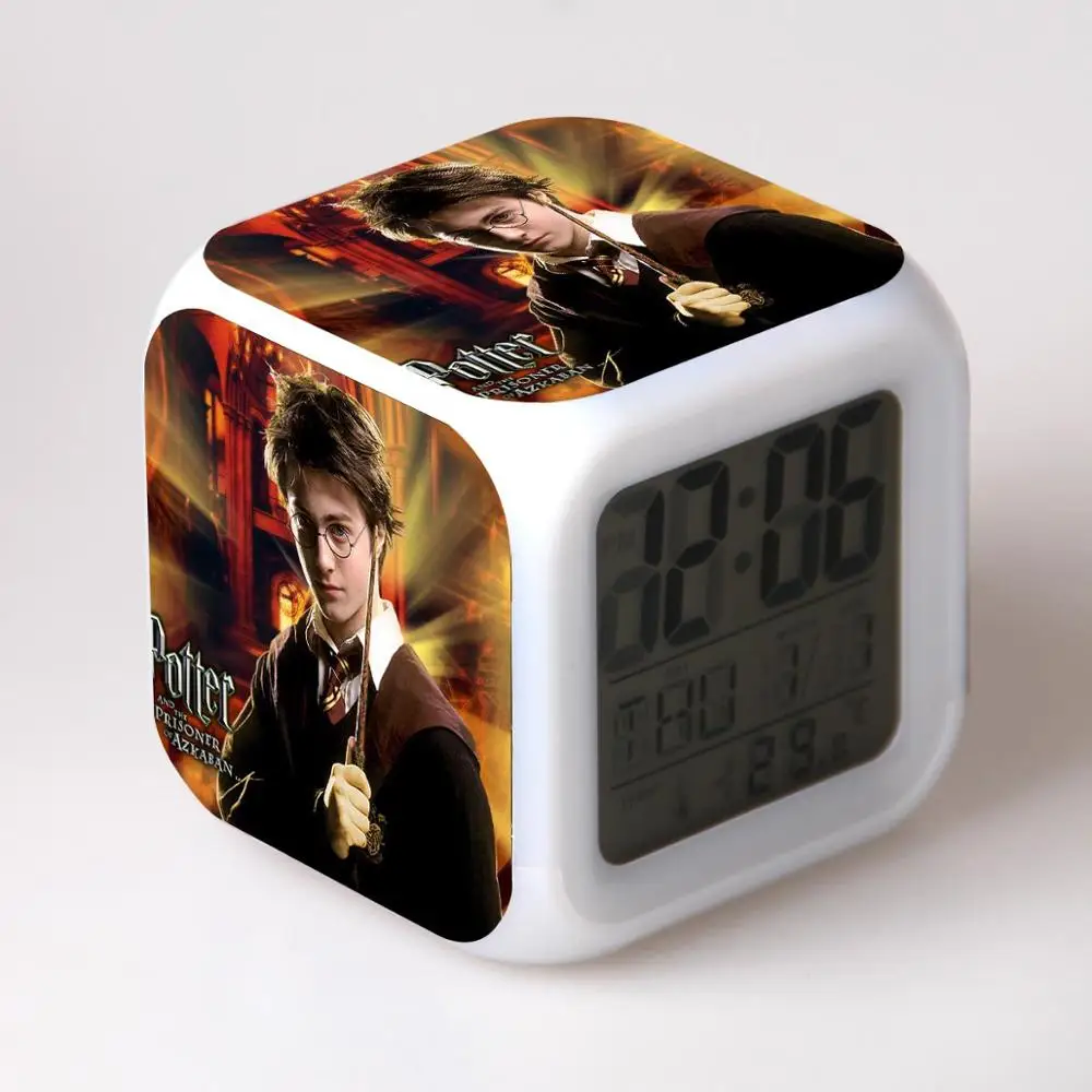 Harri Potter Гермиона Аниме Фигурки игрушки будильник студенческий стол светодиодный цифровой Цвет Изменение Часы Ночник светильник термометр подарок - Цвет: Серый