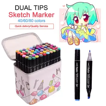 

80 Colour Permanent Art Markers Twin Marker Pen Broad Fine Point Animation Design for Drawing Coloring with Black Bag